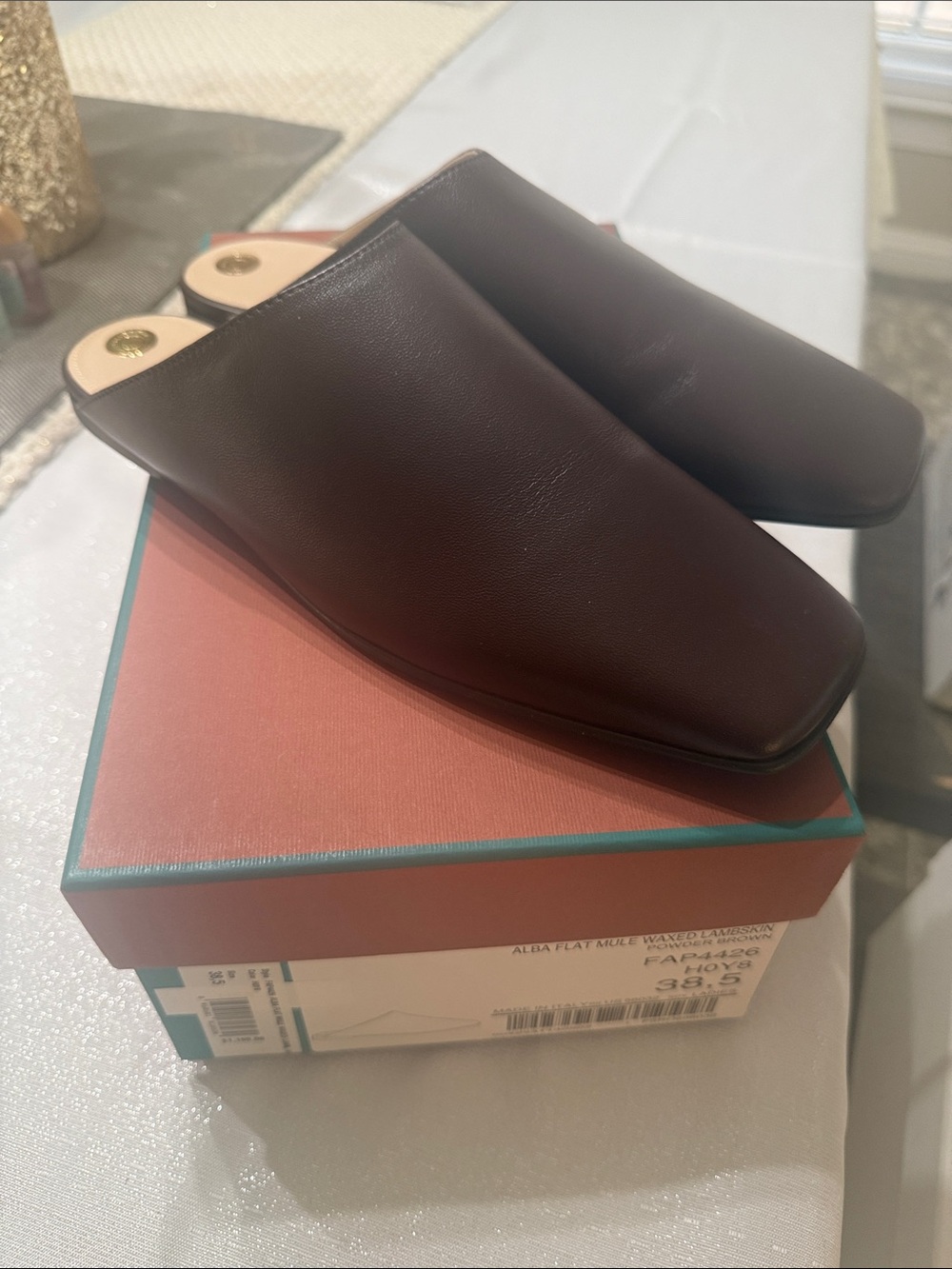 Loro Piana Dark Brown Leather Square-Toe Slip-On Mules